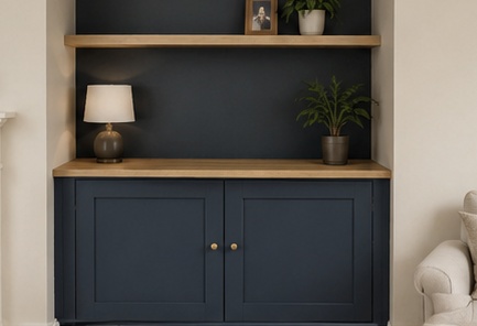 A navy alcove unit